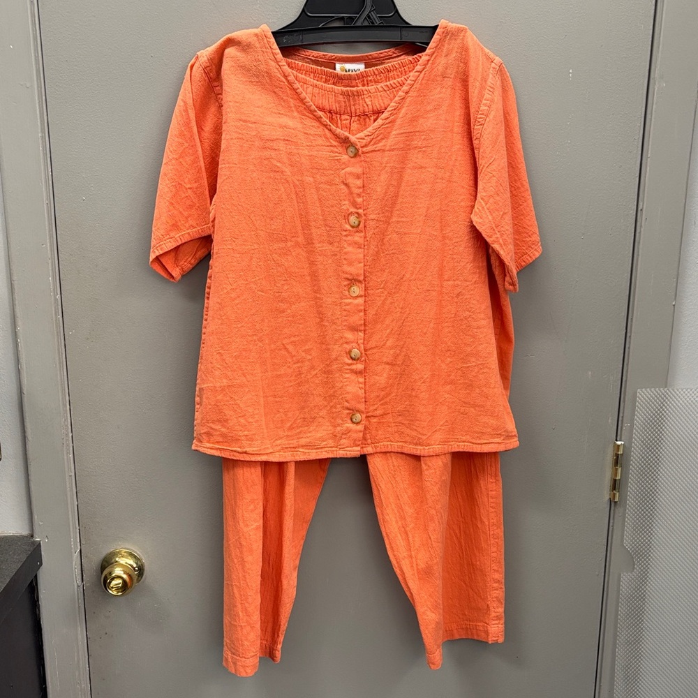 Maya Orange Button-Up Set